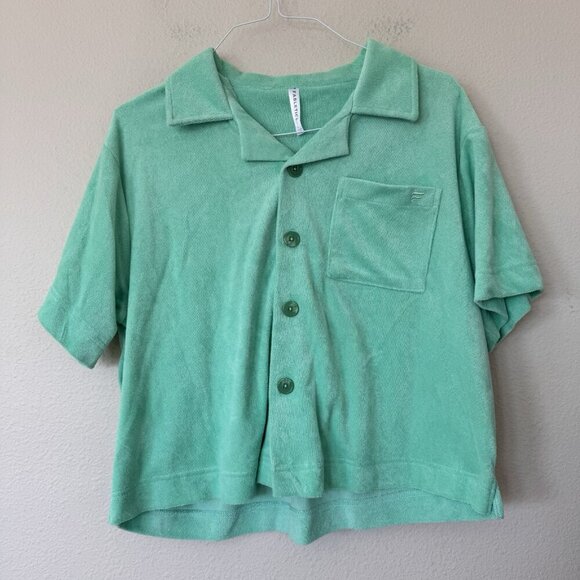 FABLETICS Mint Green Island Terry Boxy Button Up Size Large NWT Tropical Water - Picture 4 of 12